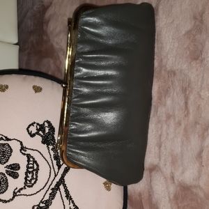 Vintage grey vegan leather clutch with unique metal closure